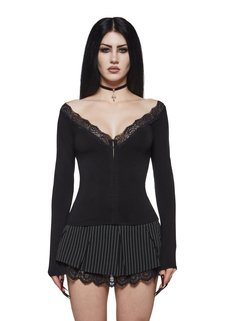 Bonnie Lace Trim Long Sleeve Top
