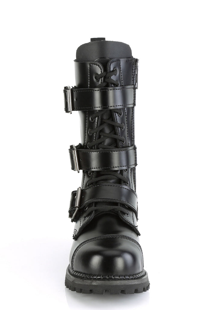 Riot-12BK Buckle Mid Calf Combat Boots
