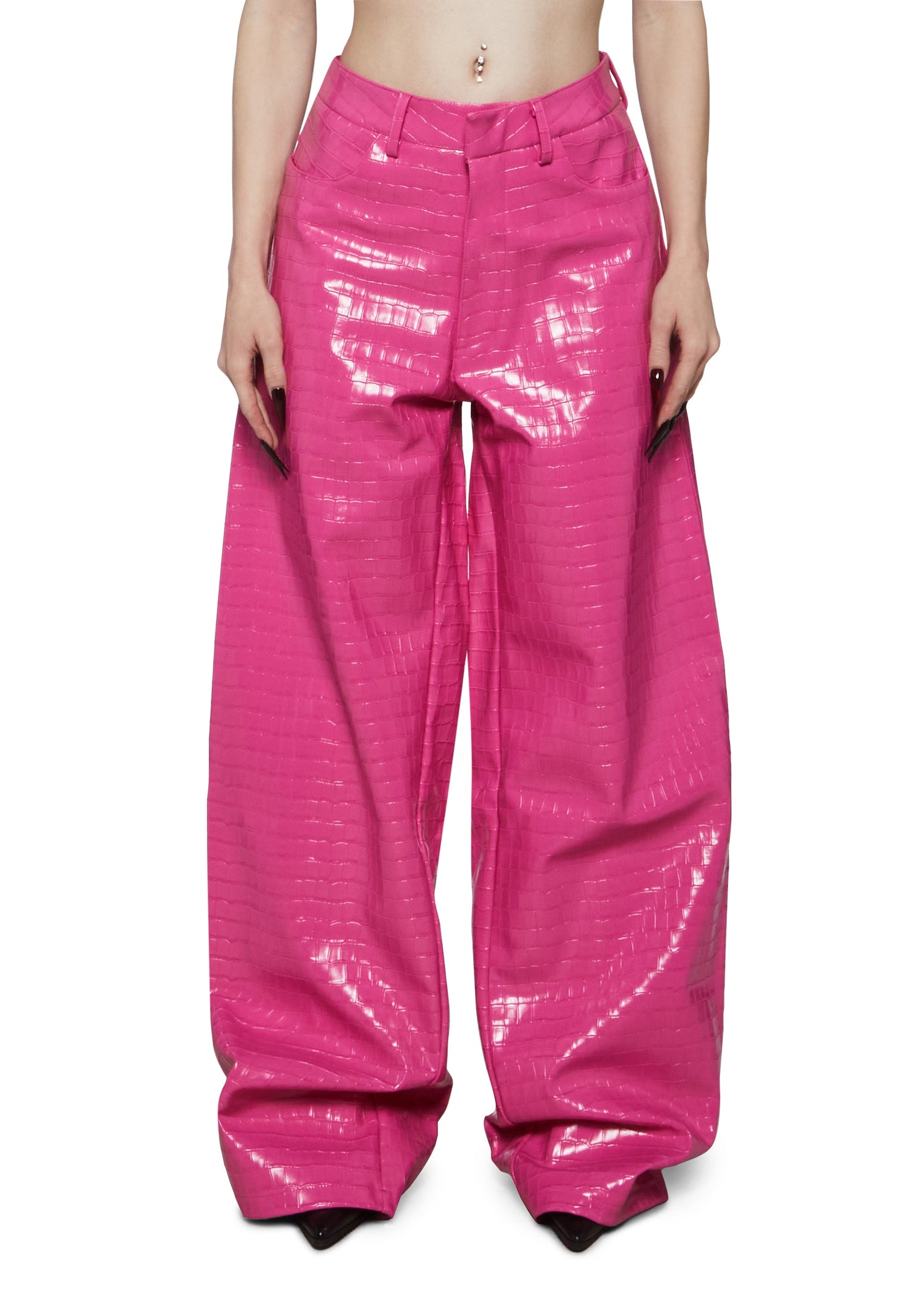 Leahter Baggy Suiting Pants - Pink