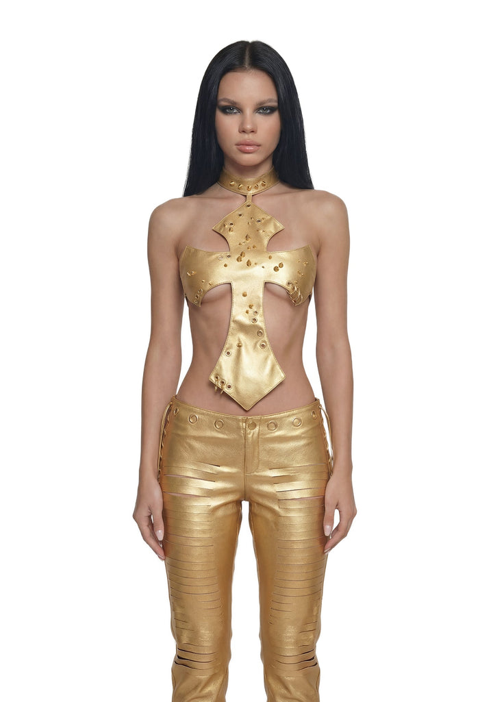 Pierced Cross Top - Gold