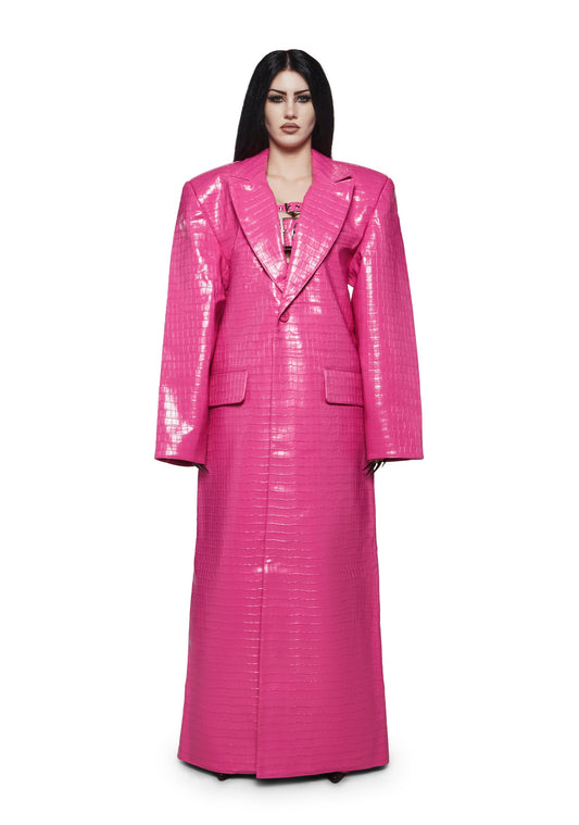 Croc Leather Elongated Blazer Coat - Pink