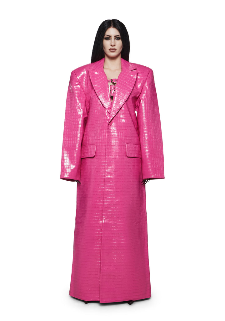 Croc Leather Elongated Blazer Coat - Pink