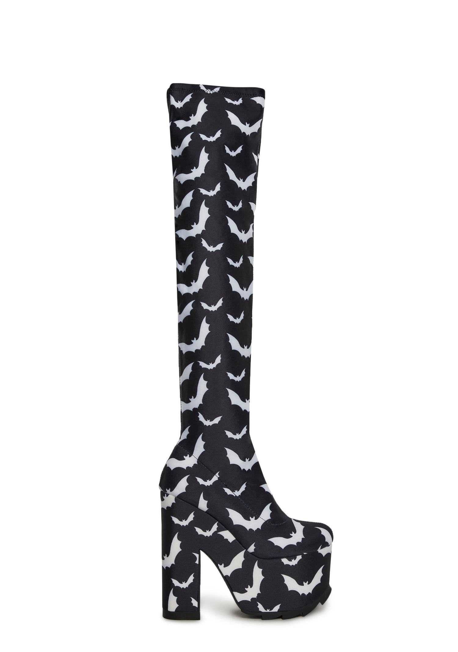 Labyrinth Bats Thigh High Platform Boots - Black/White