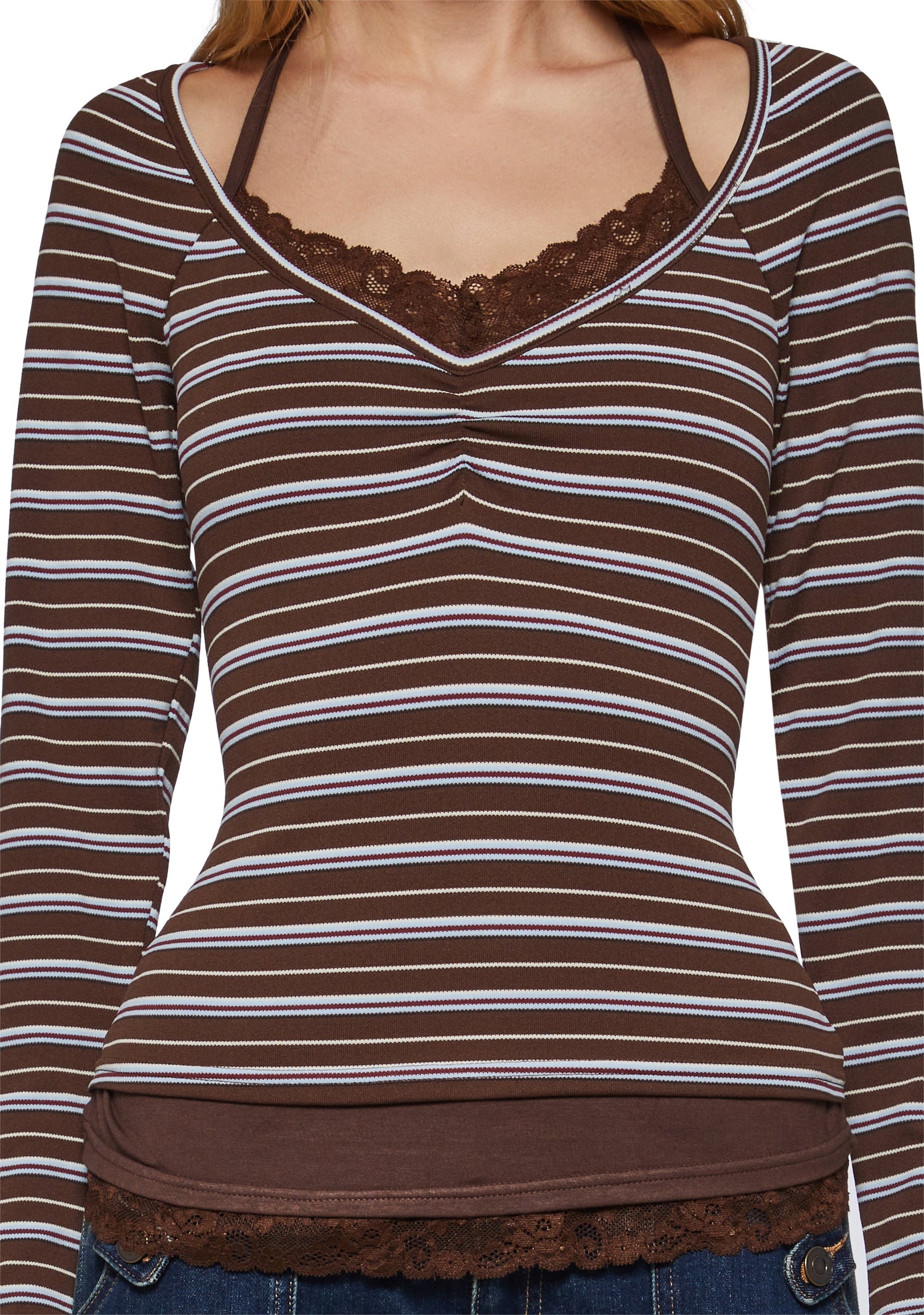 Angela Stripe Layered Cami Long Sleeve - Brown