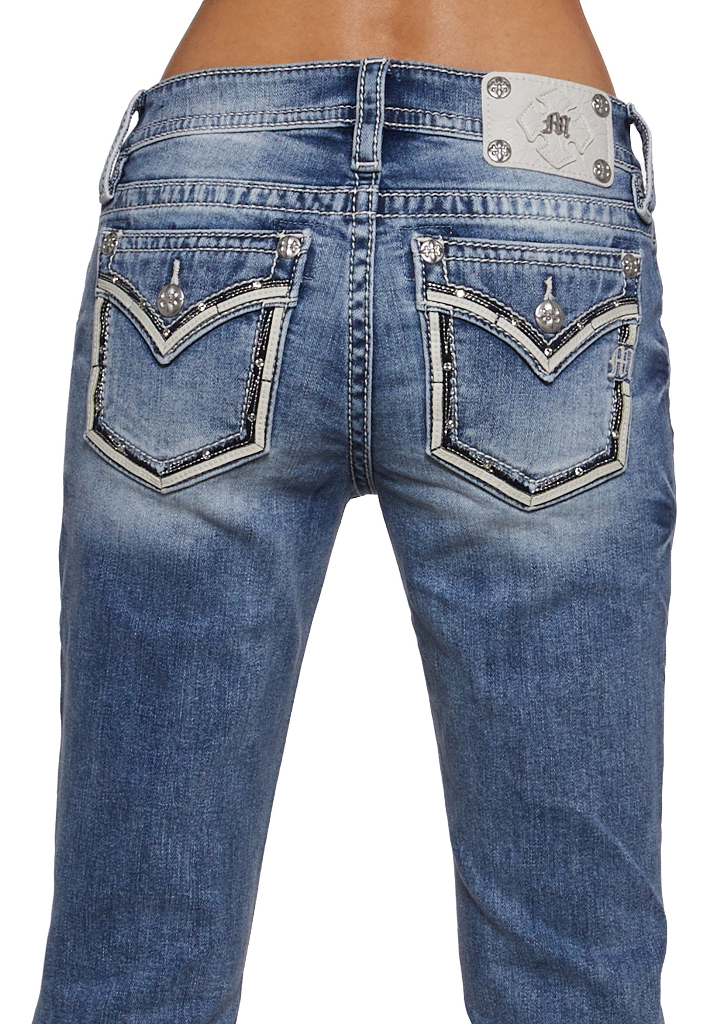 Halo Border Stitched Low Rise Bootcut Jeans 32"