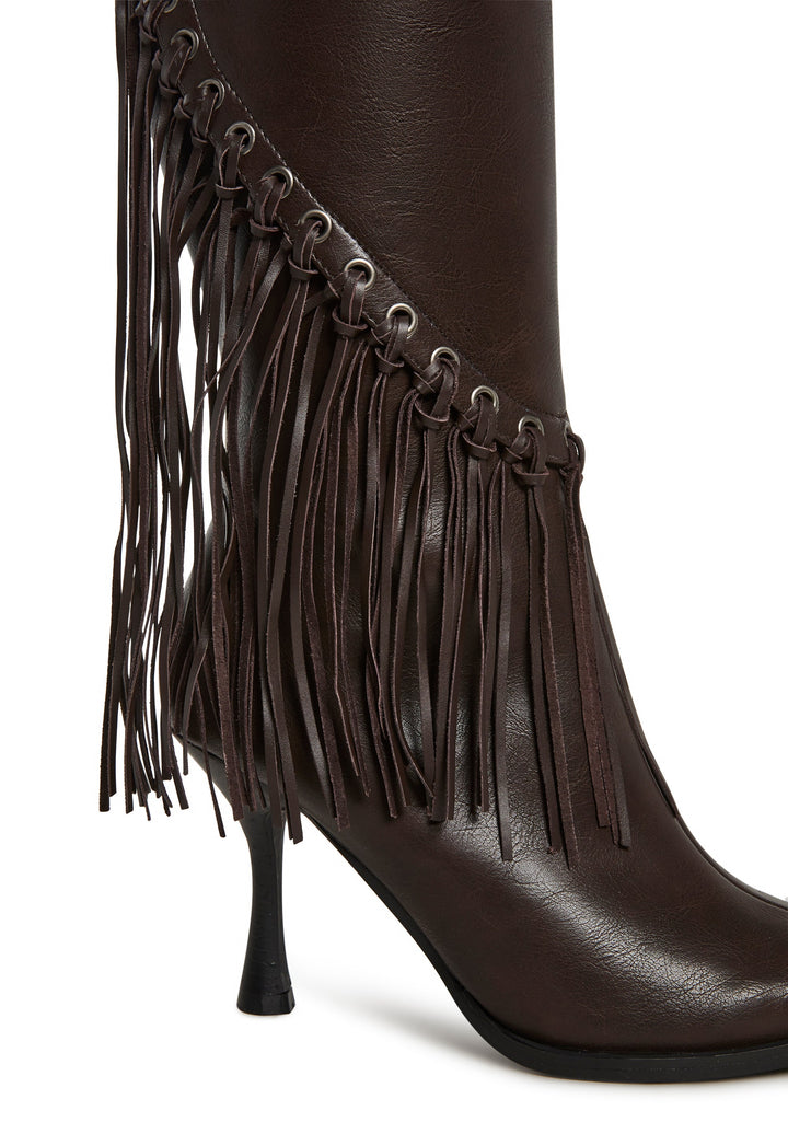 Gloss Grit Fringe Boots