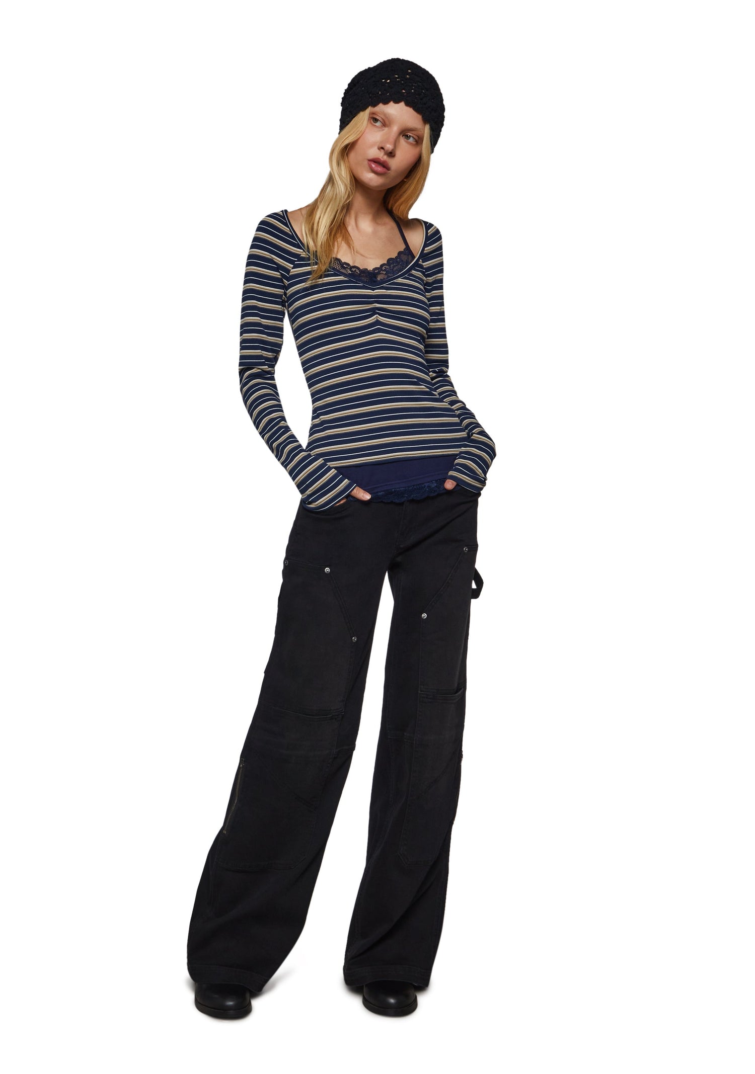Angela Stripe Layered Cami Long Sleeve - Blue