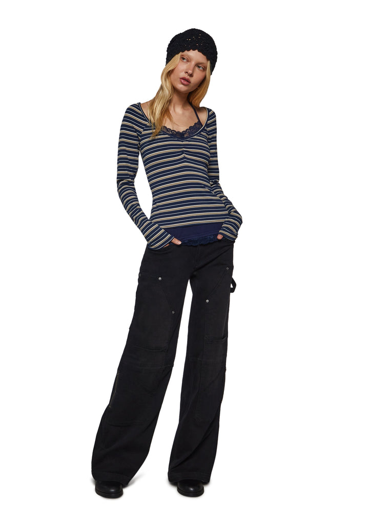 Angela Stripe Layered Cami Long Sleeve - Blue
