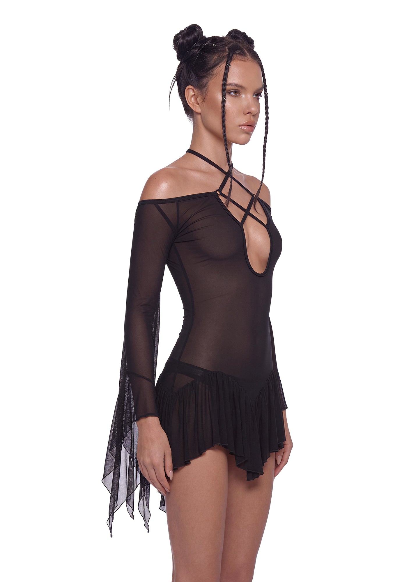 Mesh Flowy Dress - Black