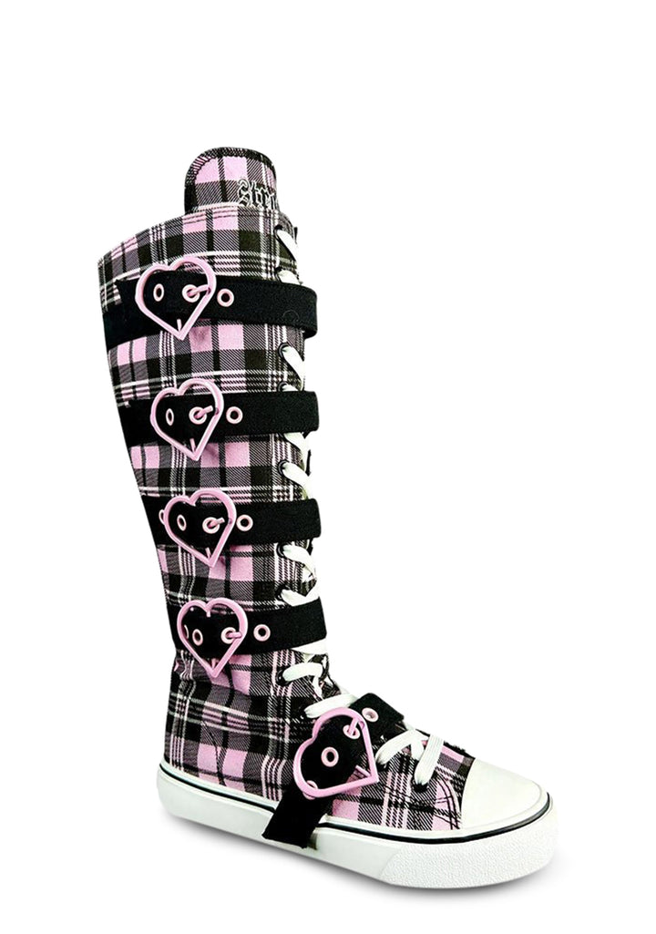 Rawr XD Plaid Knee High Sneakers - Pink