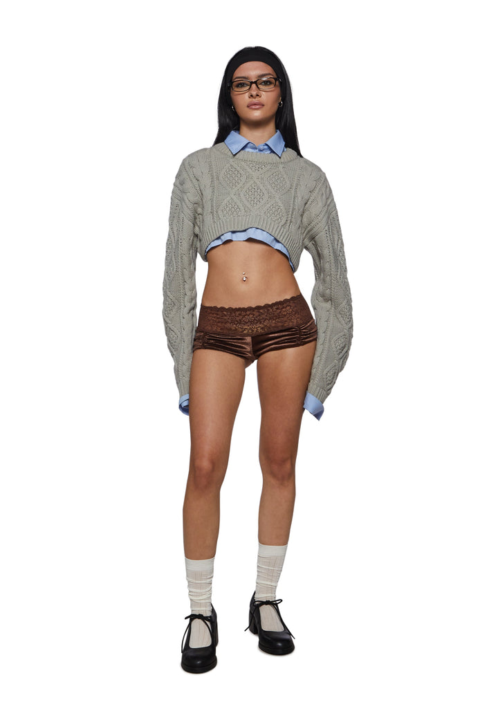 Trixie Velour Micro Shorts - Brown