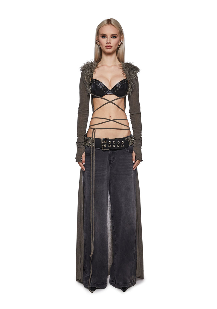 Siren Fur Collar Long Sleeve Duster