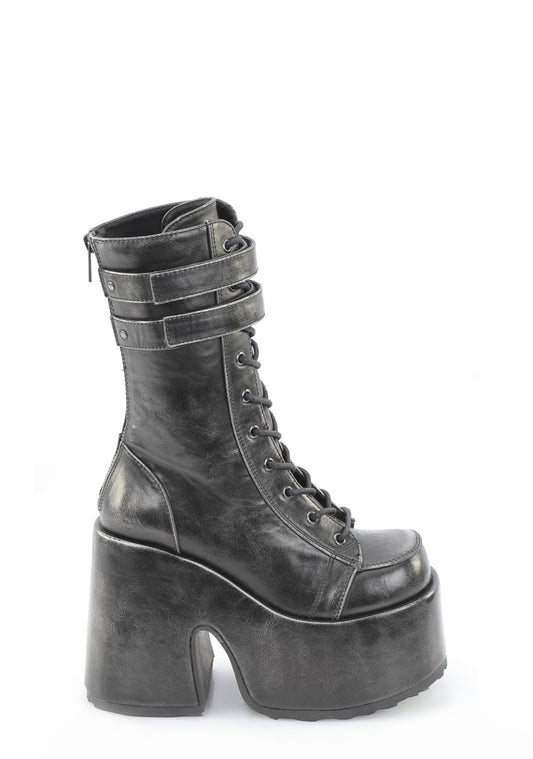 Camel-250 Lace Up Mid Calf Platform Boots - Black