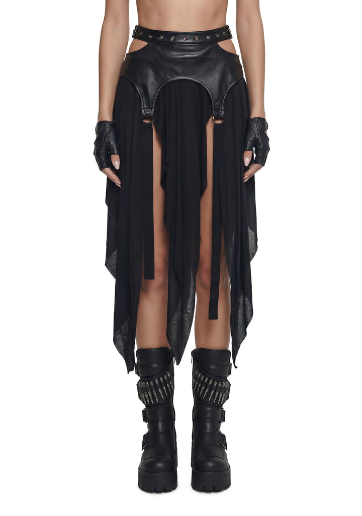 Siren Garter Belted Midi Skirt - Black