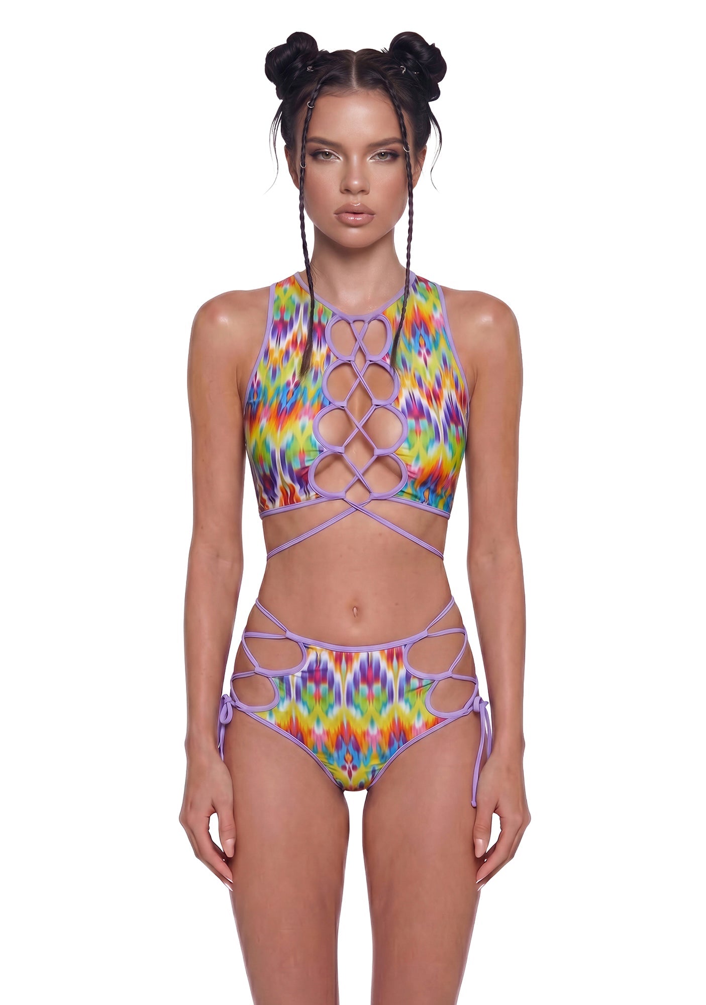 Neon Pop Lace Up Top - Multi