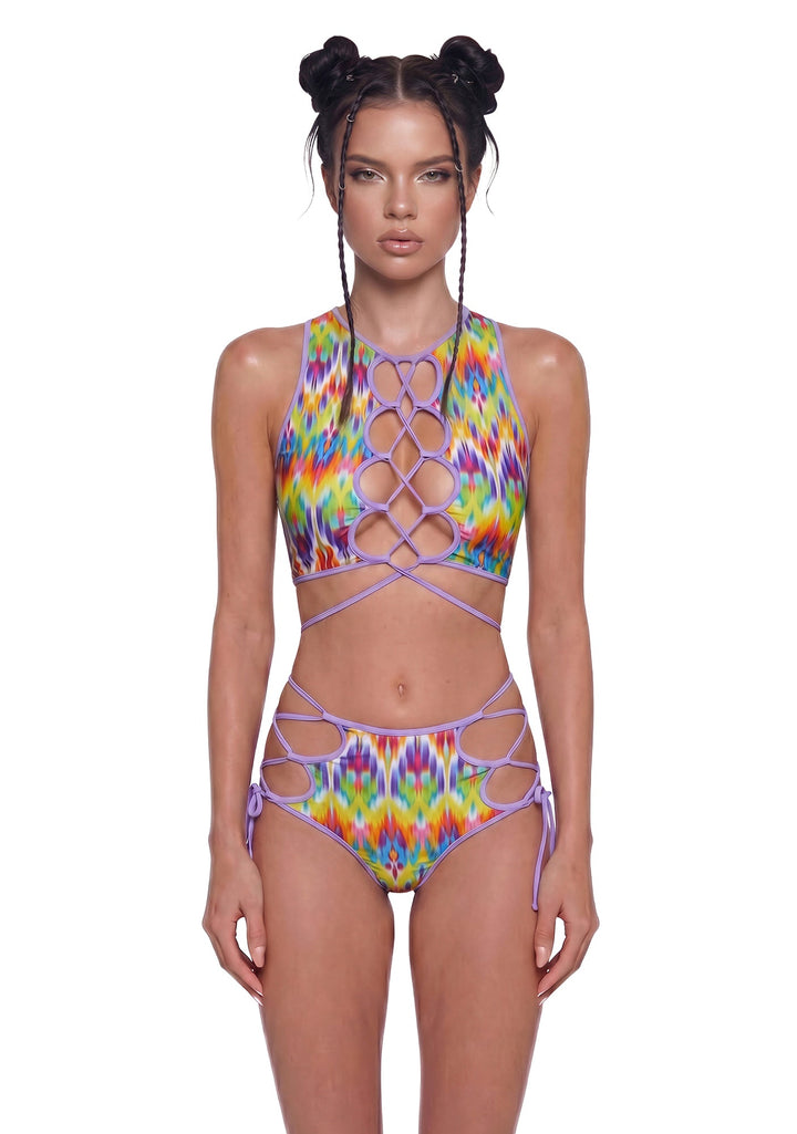 Neon Pop Lace Up Top - Multi