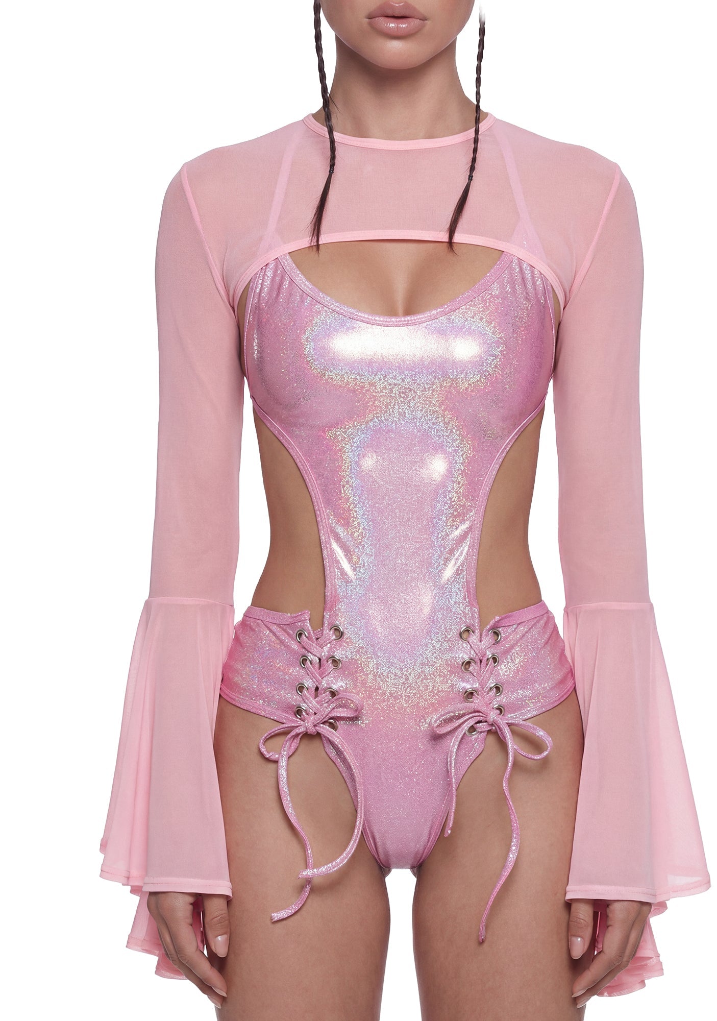 Dancer Bell Sleeve Mesh Shrug - Pink