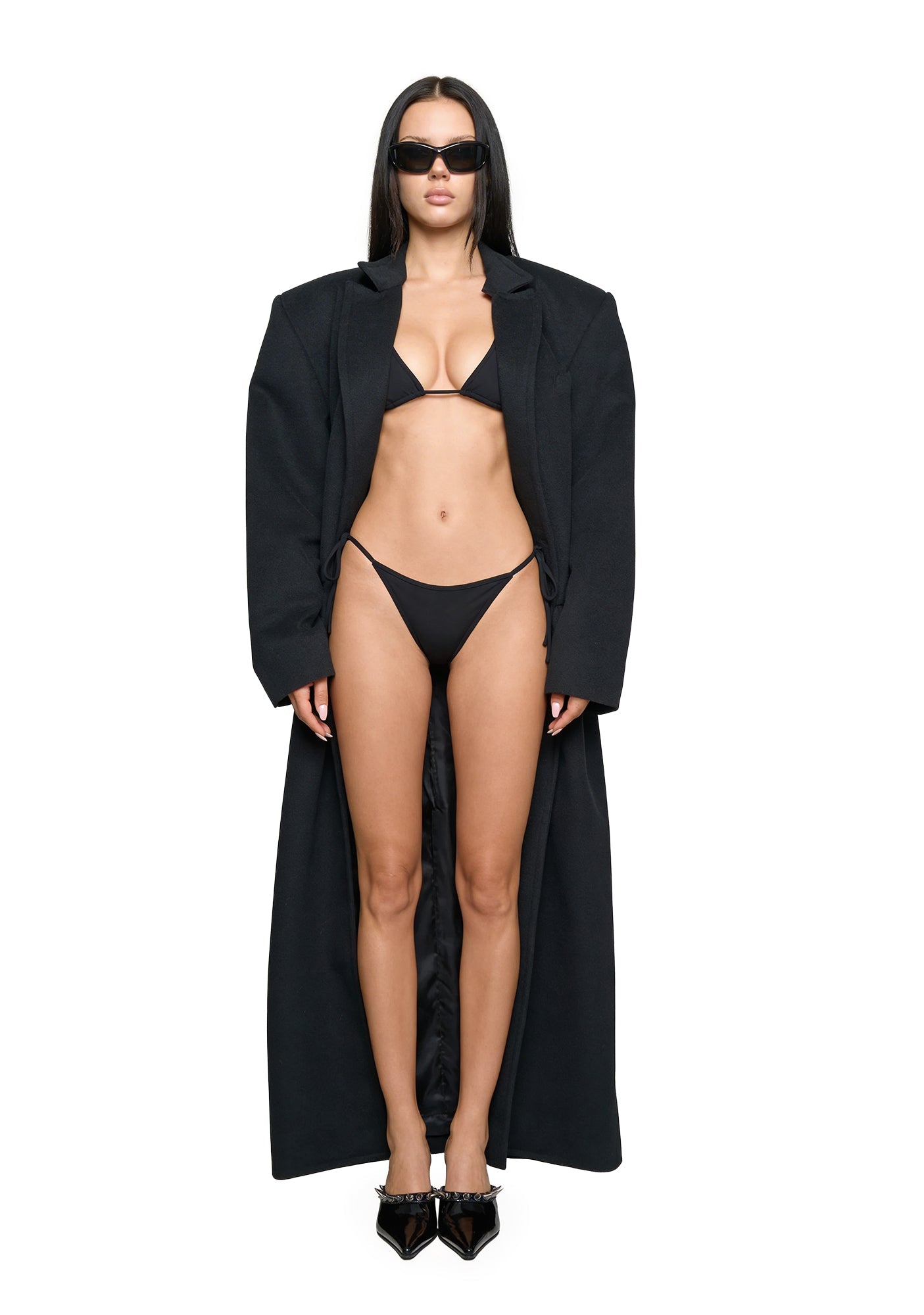 Wool Elongated Blazer Coat - Black