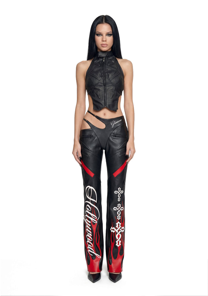 Hollywood Asymmetrical Moto Trousers - Black