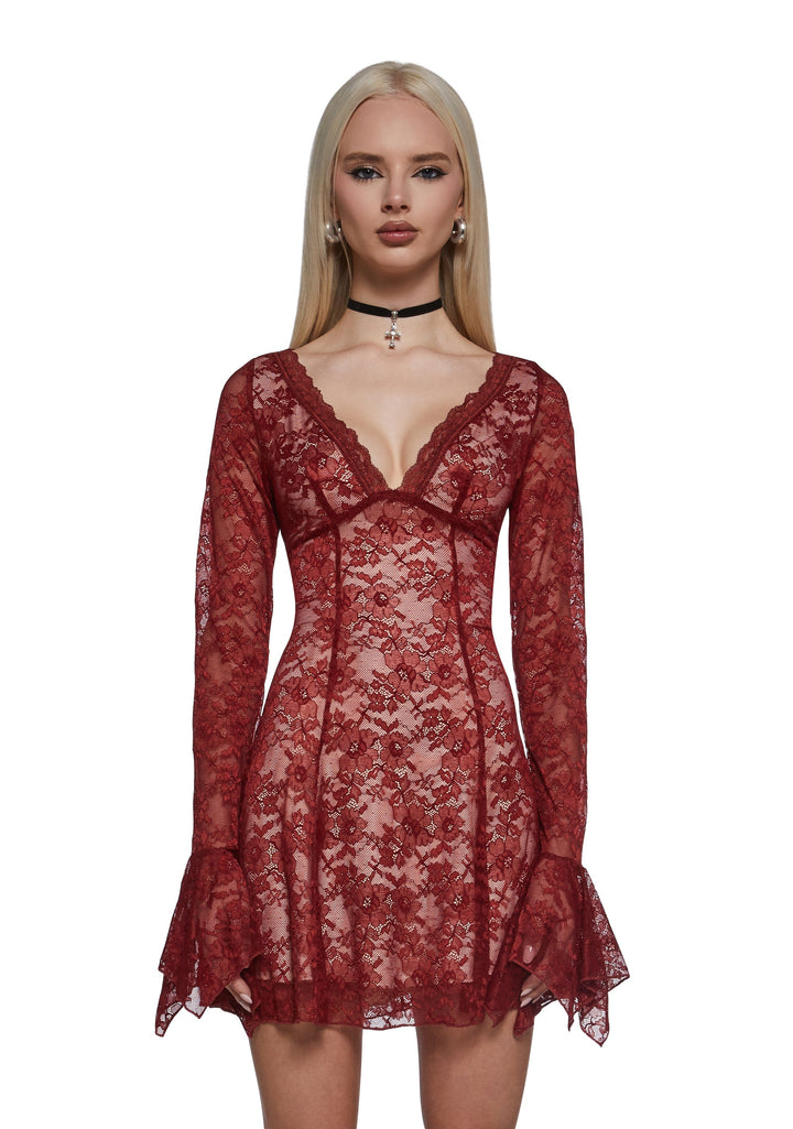 Mary Jane Lace Dress - Red