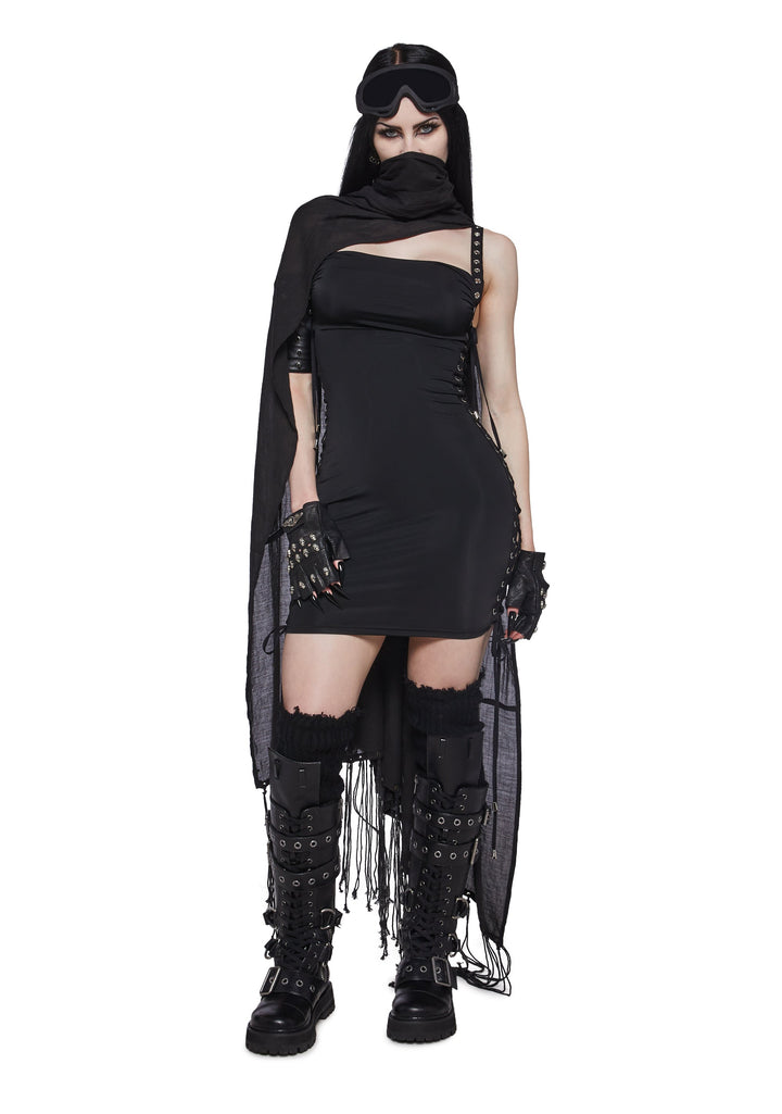 Grommet Lace Up Midi Dress
