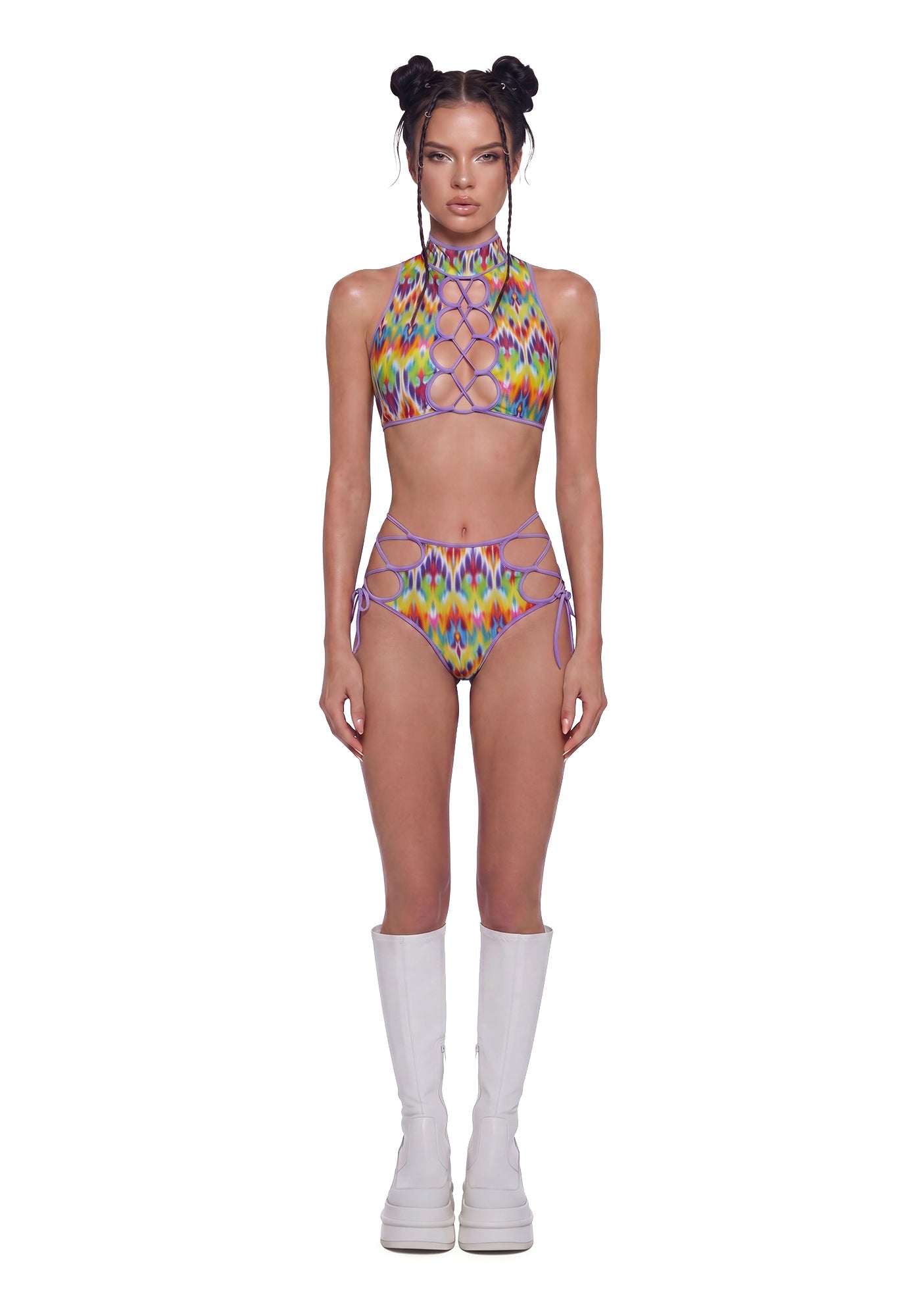 Neon Pop Lace Up Top - Multi