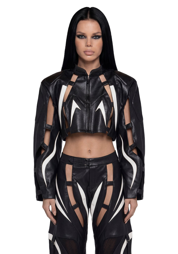 Octane Moto Floating Crop Jacket - Blk/Wht