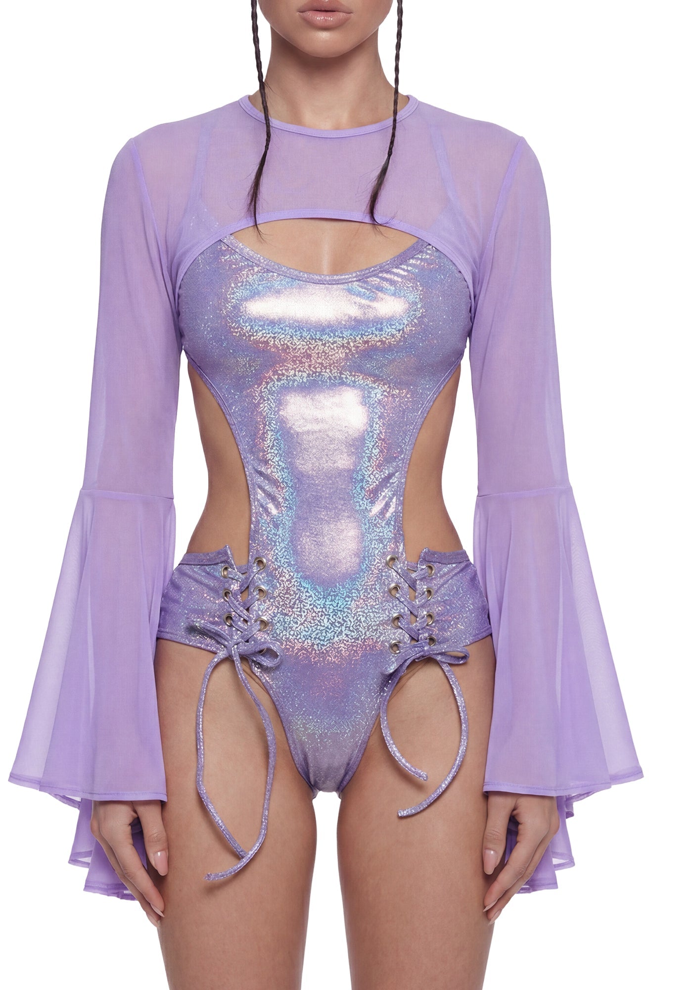 Dancer Bell Sleeve Mesh Shrug - Purple