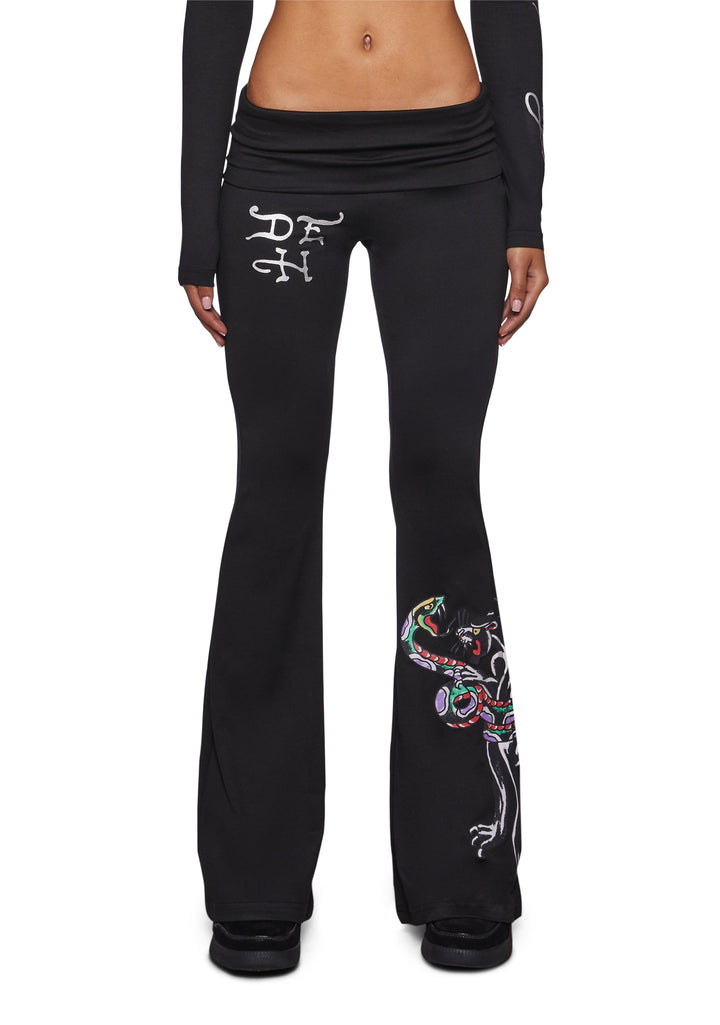 Panther Snake Fold Over Yoga Pant - Black