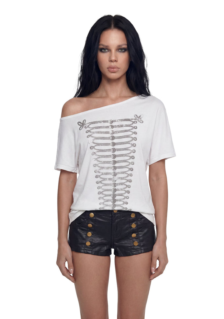 Military Parade Off The Shoulder Top