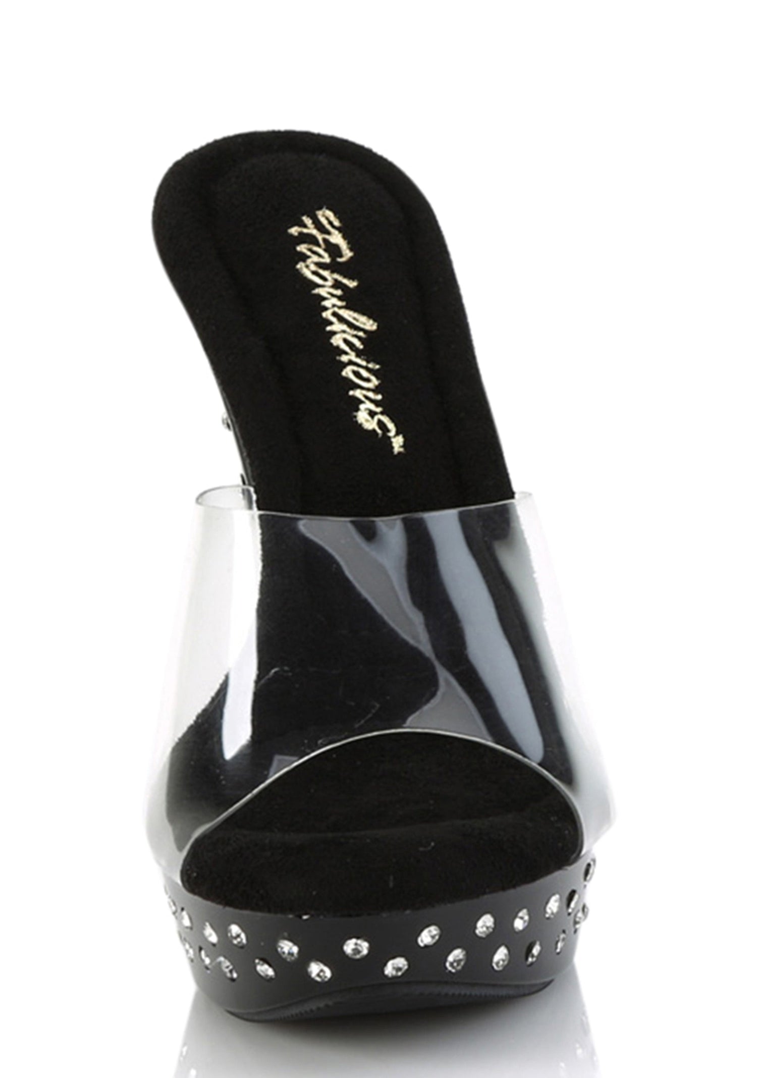 Cocktail-501 Platform Rhinestones Studded Slides-Clear-Black