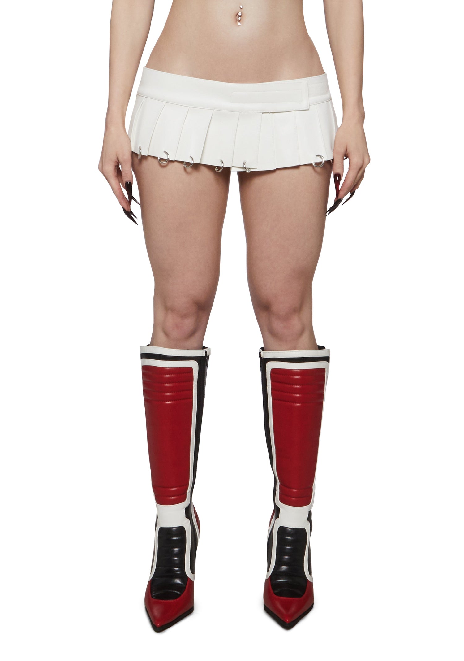 Pleated Mini Skirt with rings - White