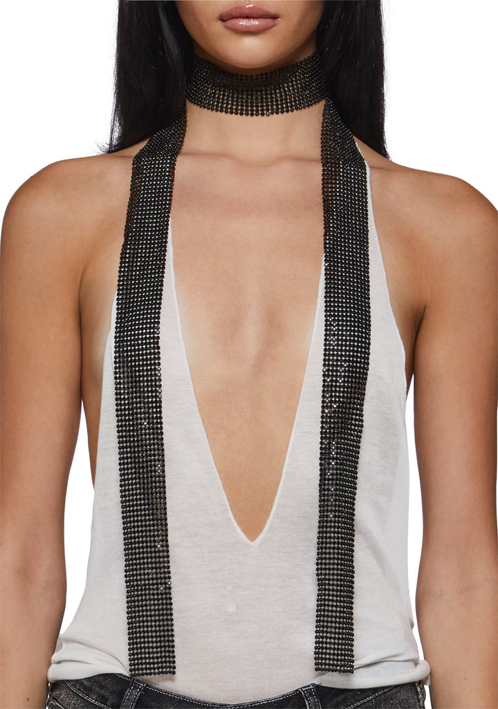 Rhinestone Skinny Scarf - Black