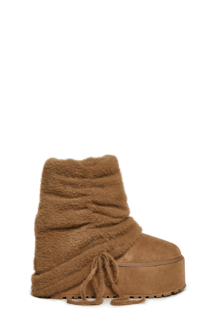 Snuggle Sesh Platform Booties - Beige