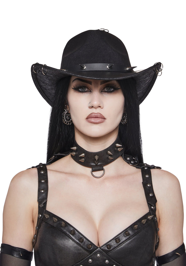 Pierced Grungy Cowboy Hat - Black
