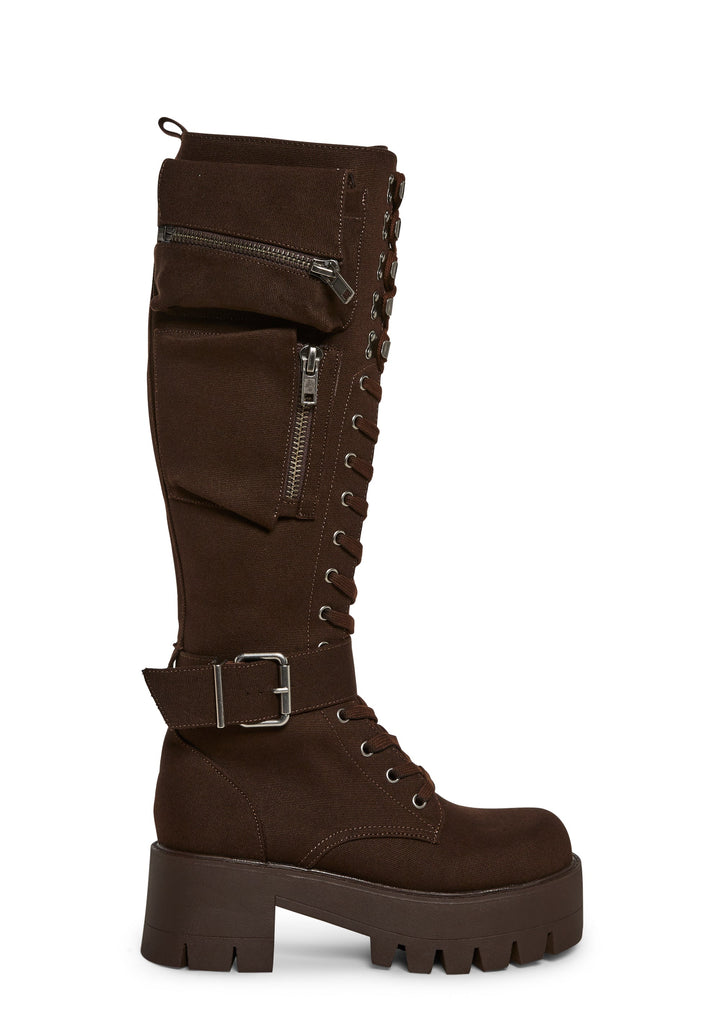 Obsidian Pocket Combat Boots - Brown