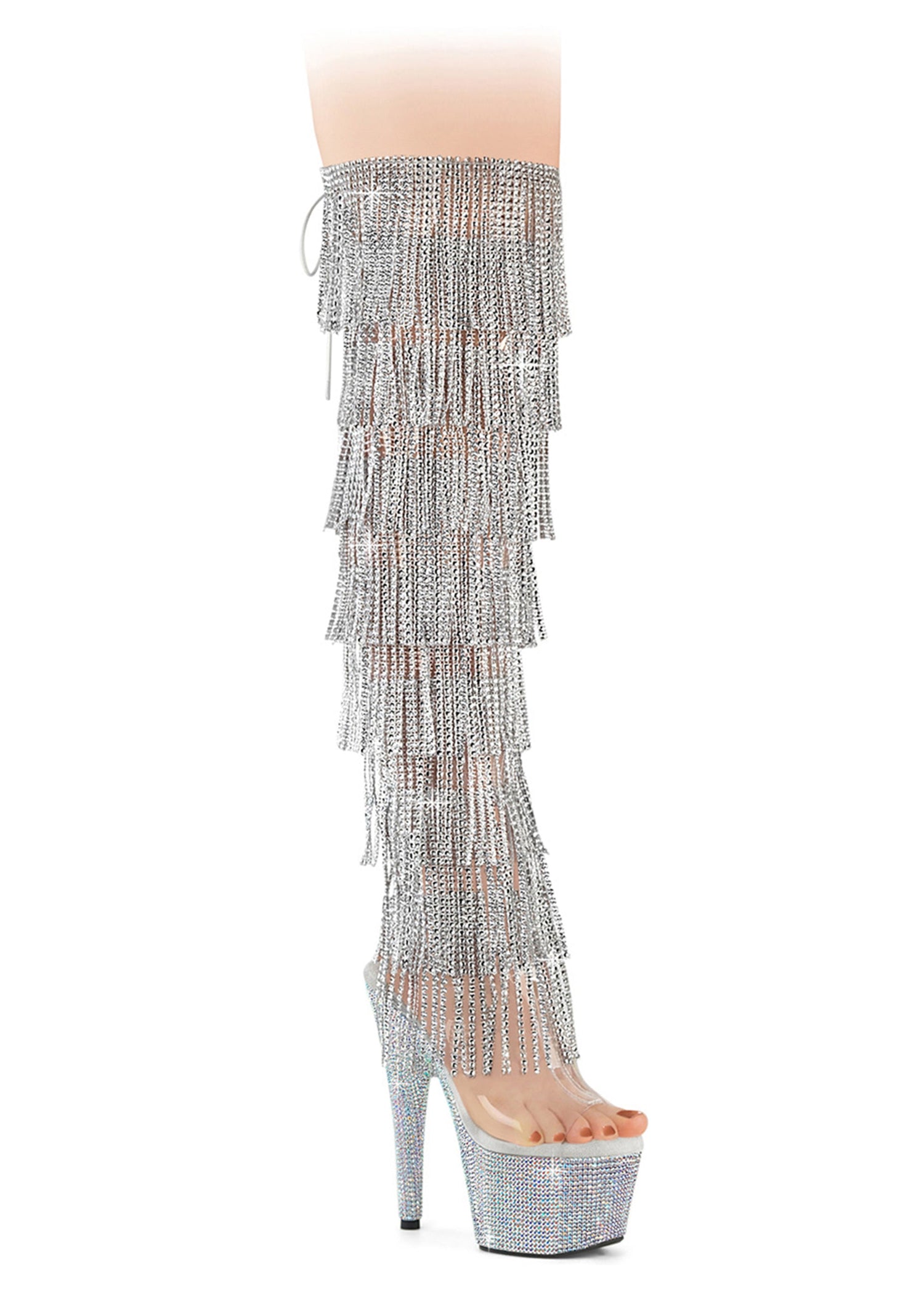 Bejeweled-3019C-RSF-7 Platform Over-The-Knee Boots-Silver