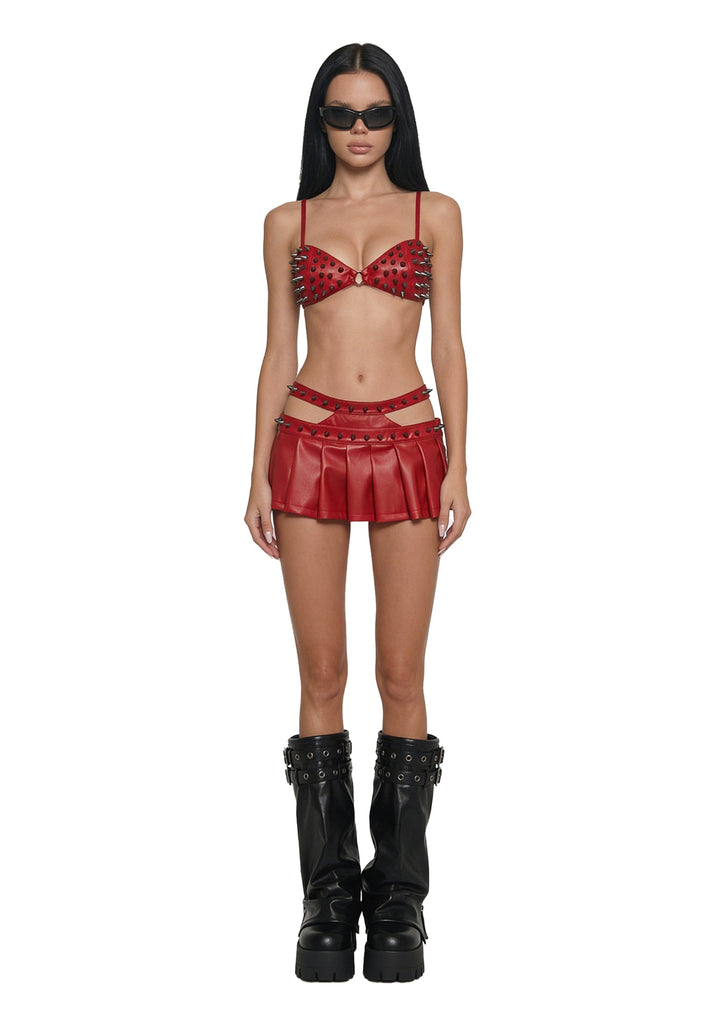 Hardcore Spiked Bra Top - Red
