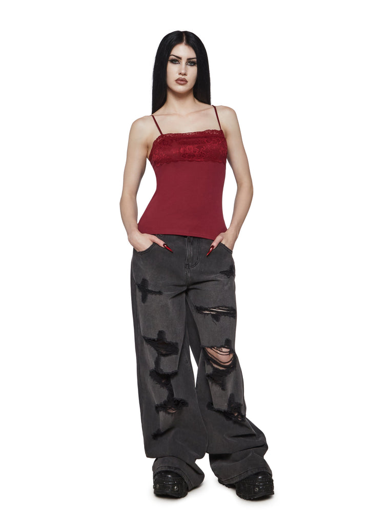 Harper Lace Trim Cami - Red