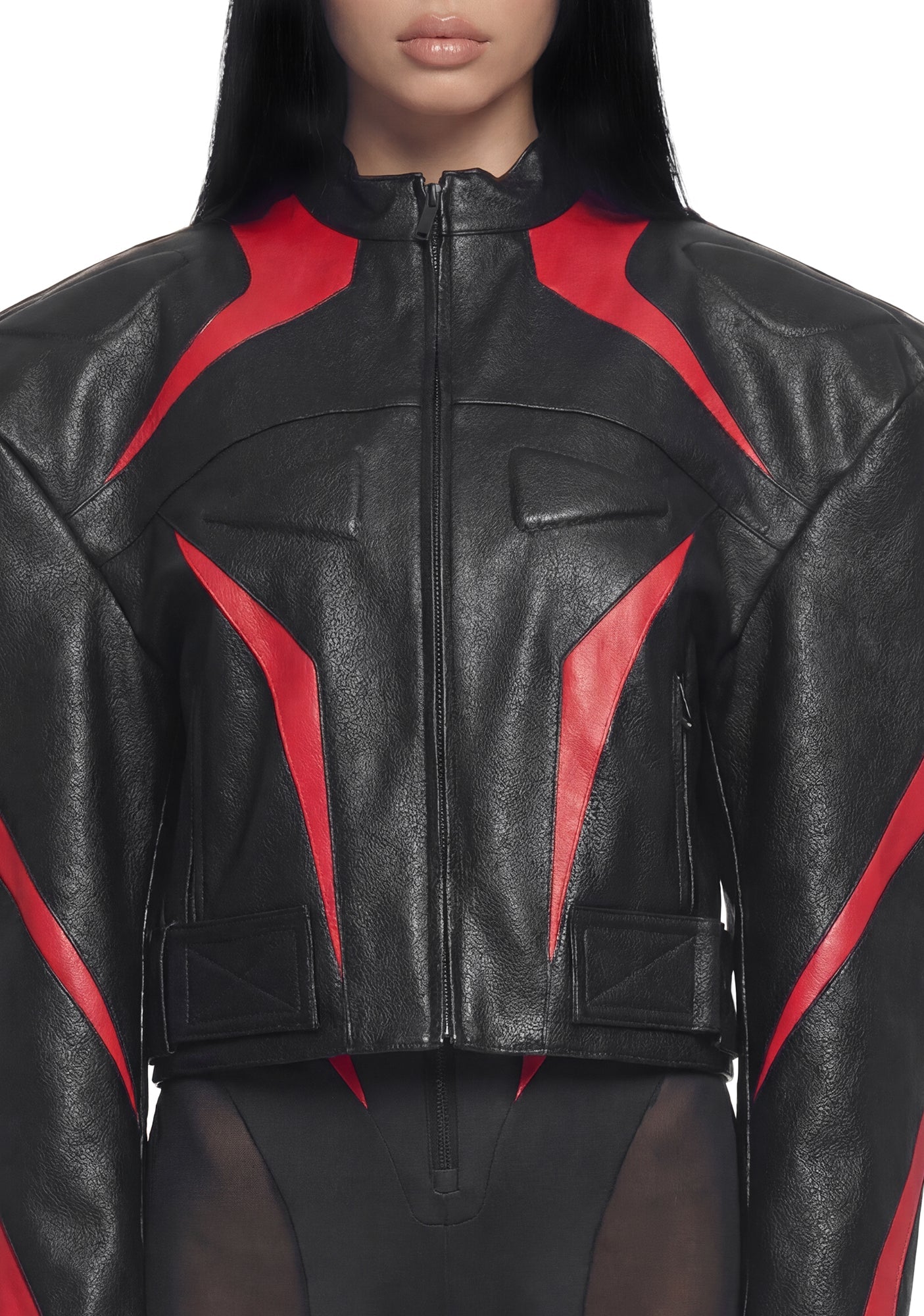 Power Shoulder Moto Jacket - Black/Red