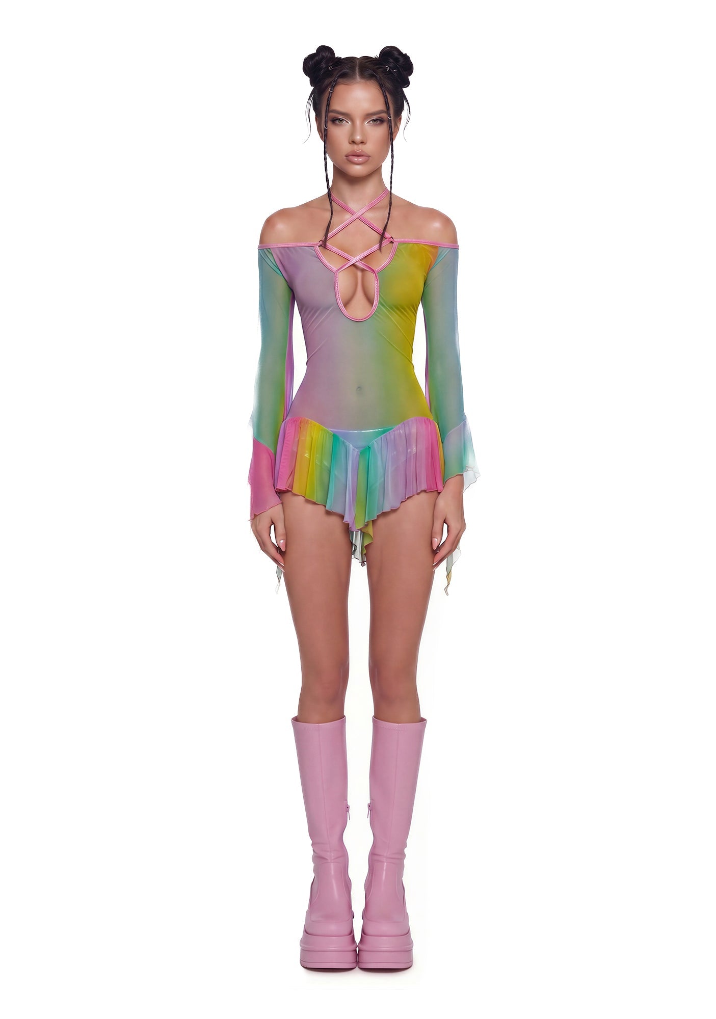 Pastel Mesh Flowy Dress - Rainbow