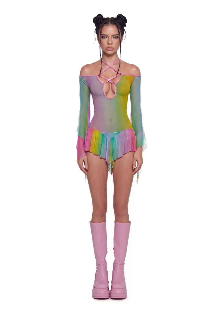 Pastel Mesh Flowy Dress - Rainbow