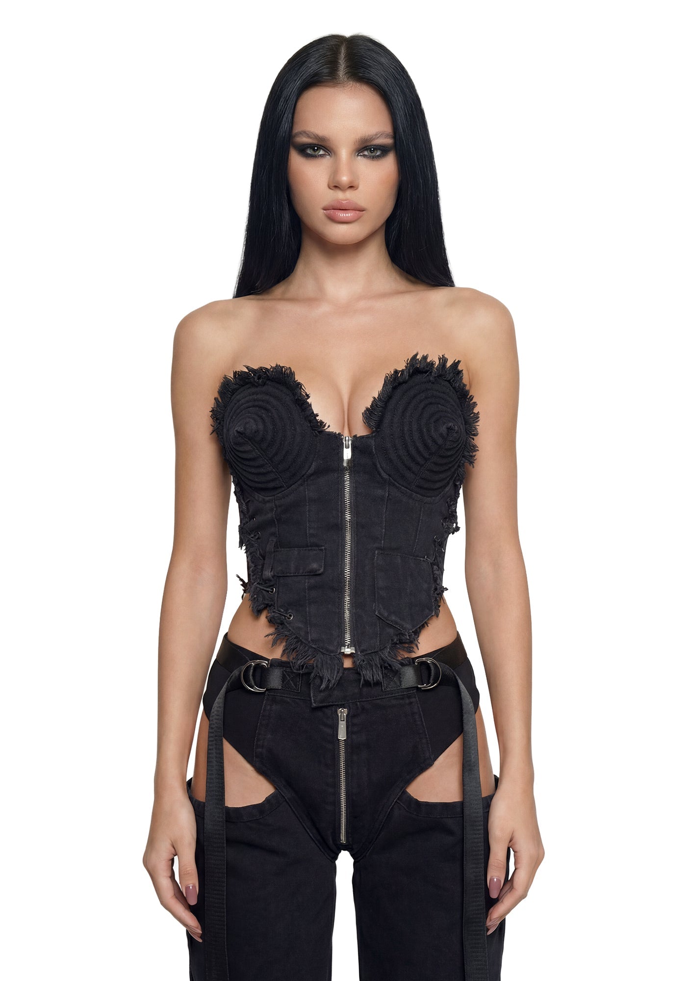 Denim Cone Corset - Black