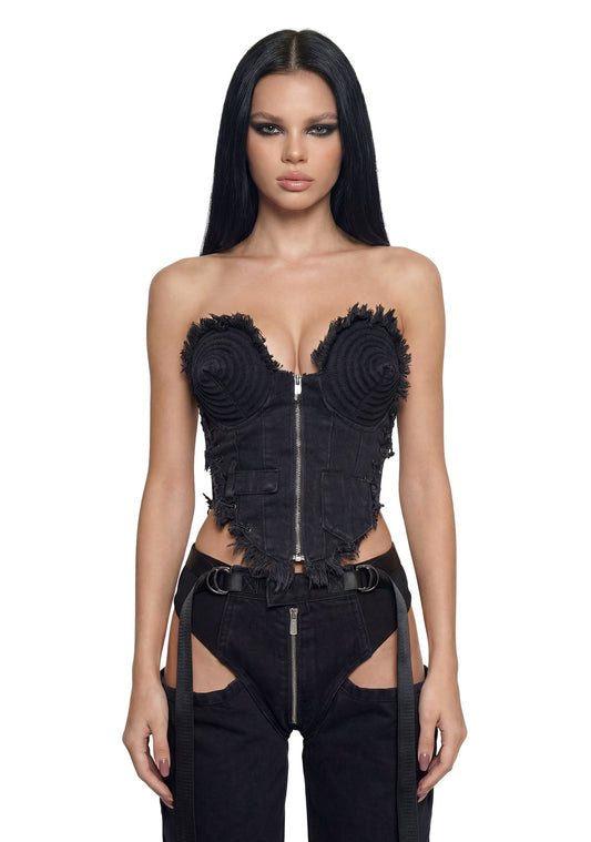 Denim Cone Corset - Black