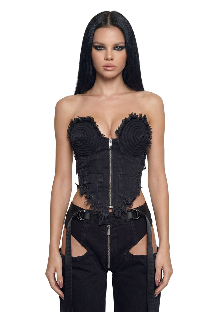 Denim Cone Corset - Black