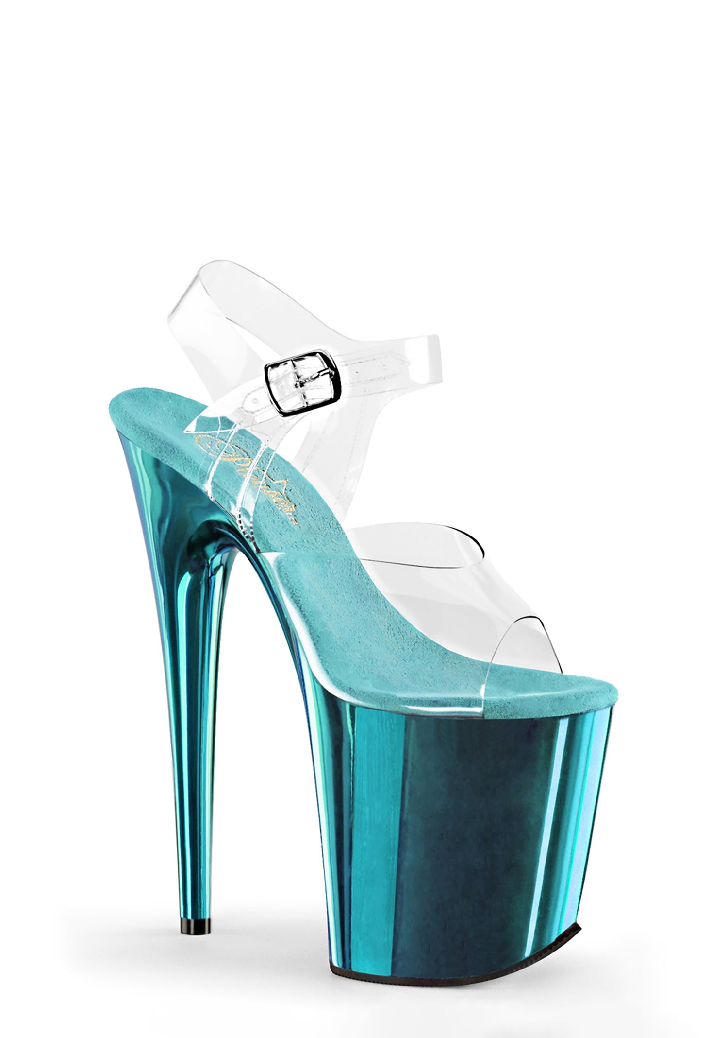Flamingo-808 Platform Ankle Strap Sandals-Turquoise Chrome