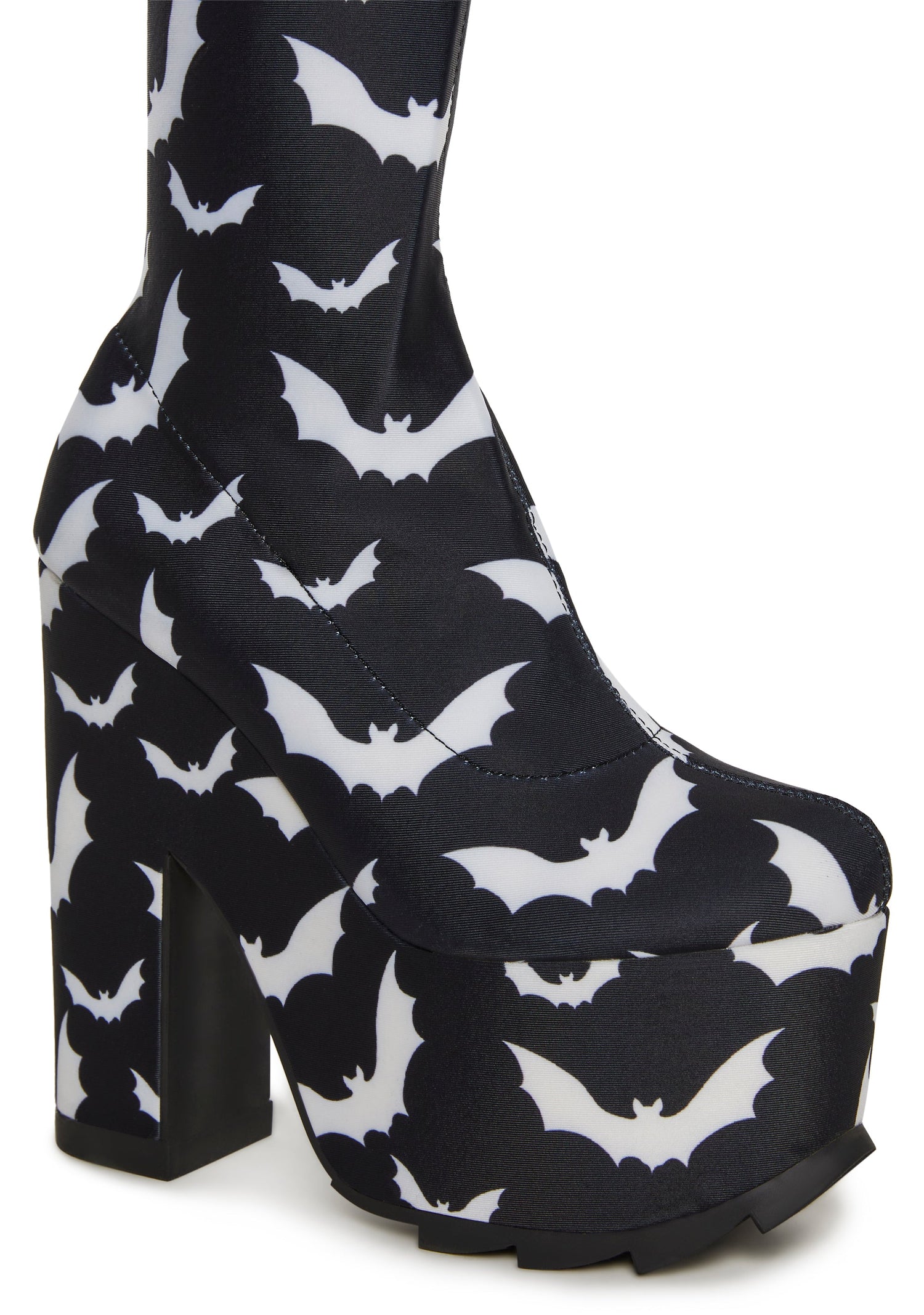 Labyrinth Bats Thigh High Platform Boots - Black/White