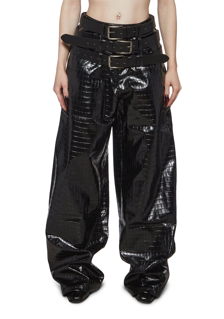Triple Belt Pants - Black Croc
