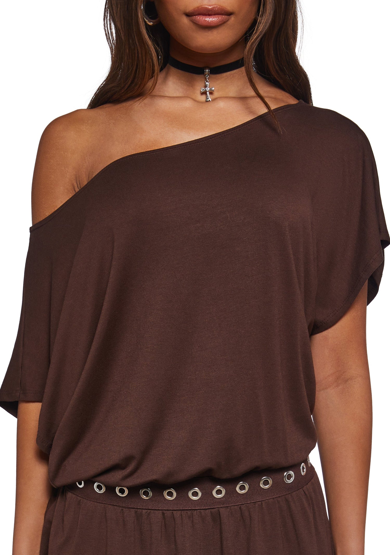 Club Time Off The Shoulder Dress - Brown