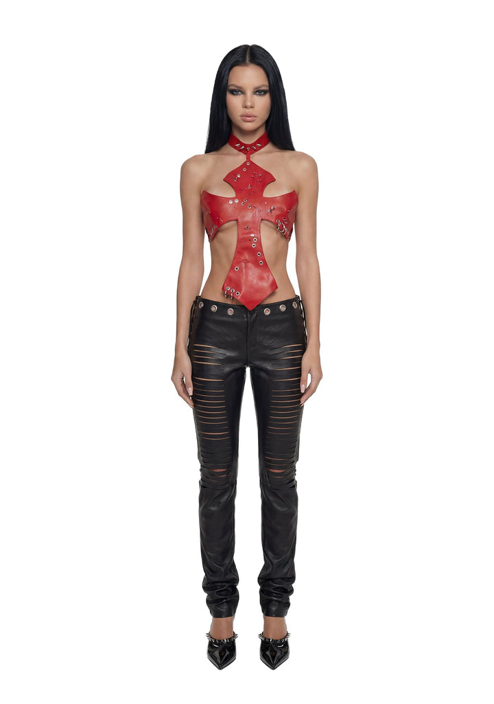 Pierced Cross Top - Red